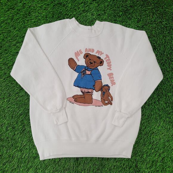 Vintage 90s Cute Teddy-Bear Sweatshirt Women Medium 21x23 USA - Picture 1 of 14